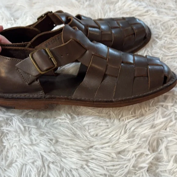 Polo Ralph Lauren Cognac Brown Leather Woven Fisherman Sandals 10 - Picture 10 of 10